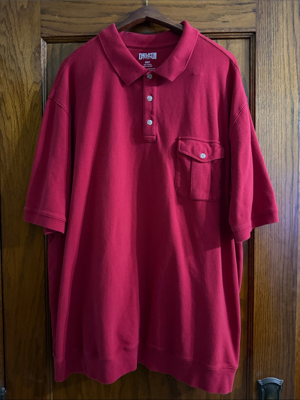 Duluth Trading Co Men's Deep Red Polo with Buttoned Chest Pocket